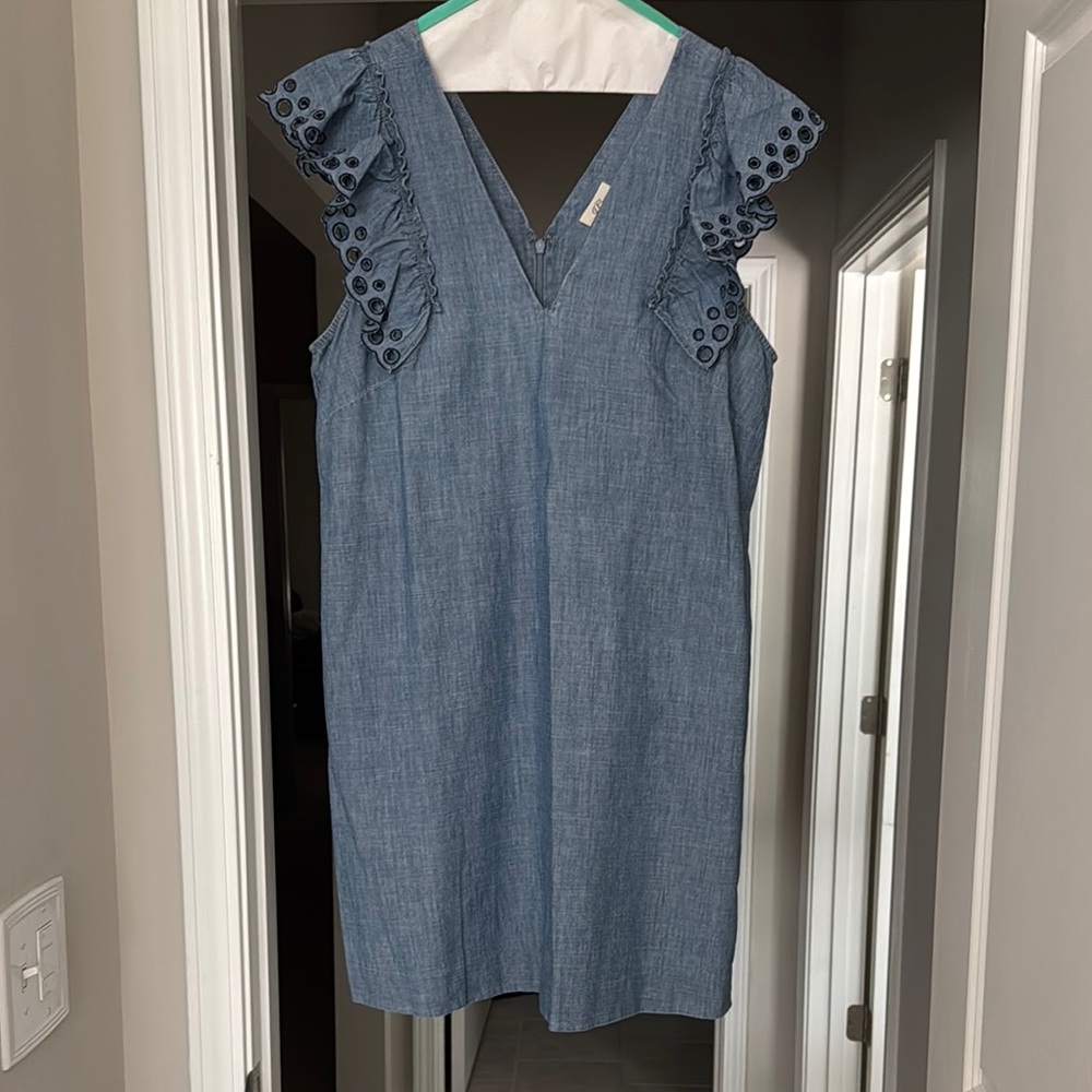 J. Crew Blue Sheath Mini Dress with Flutter Cap Sleeves